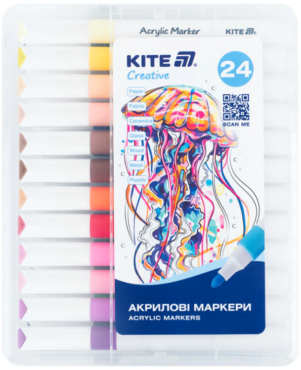 Набір маркерів акрил. "Kite" Creative Jumbo №K-1291 24шт(12) — купити | Канцелярський Сад