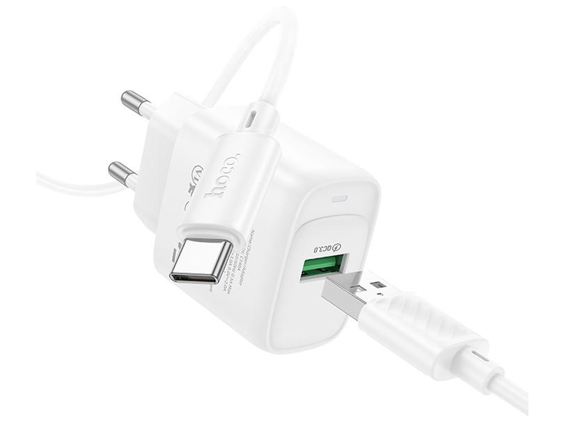 Зарядний пристрій Hoco №C140A швидка зарядка 1USB+Type-C 2A white(10) — фото 4