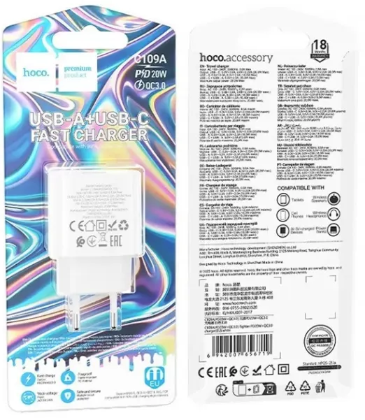 Зарядний пристрій Hoco №C109A/PD20W швидка зарядка USB 3.0A 20W white(10) — фото 8
