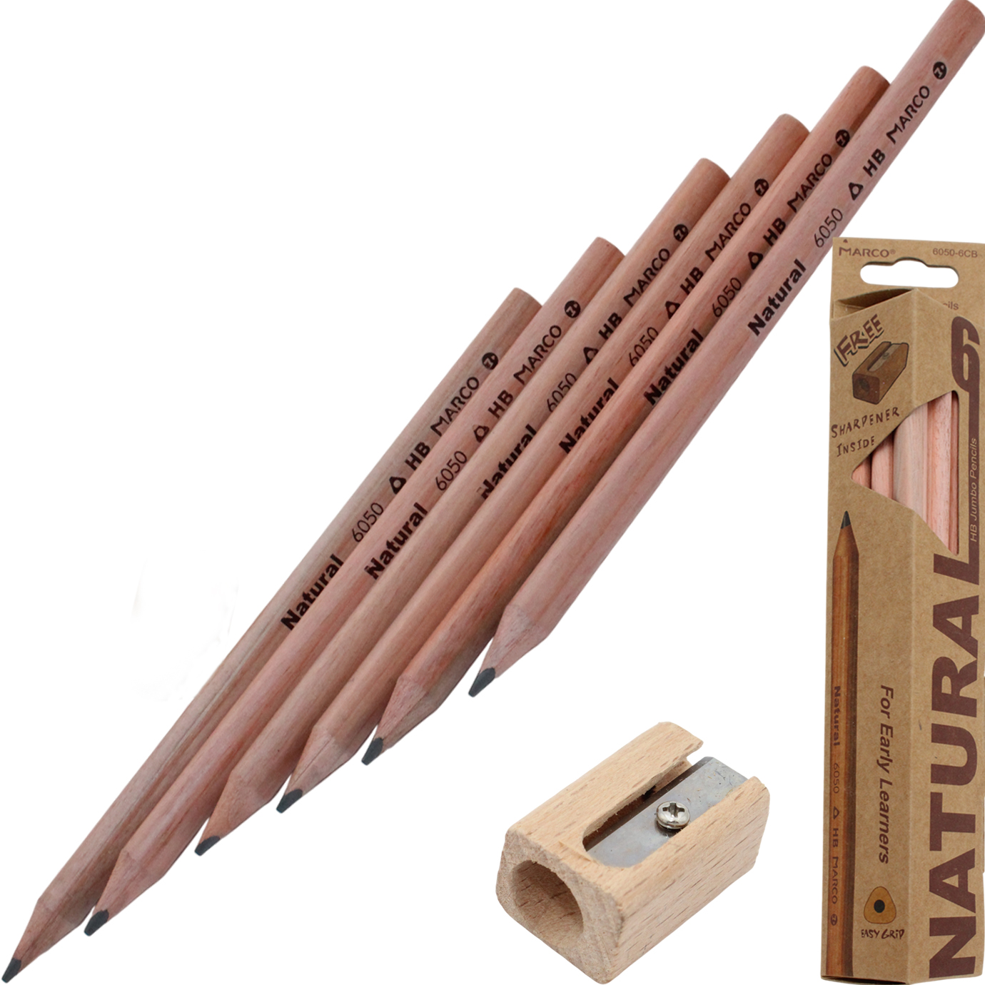 Набiр олівцiв гр. "Marco" №6050-6CB Natural-Jumbo трикут. кор-ка+точилка (6шт)(1)(12)(144) — купити | Канцелярський Сад