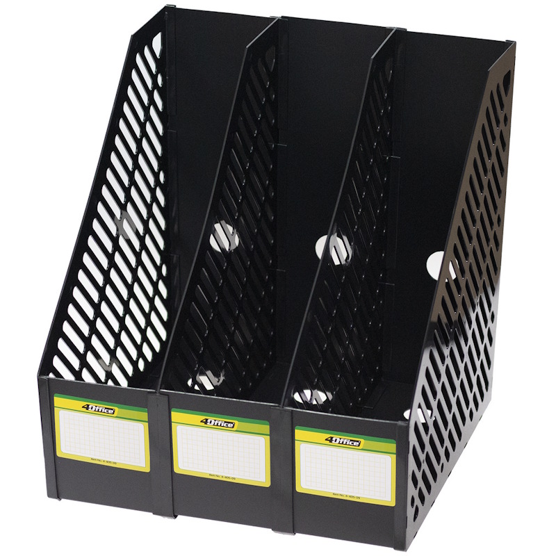 Лоток вертик. "4Office" №4-404-09 3відд. чорний(24)(48) — купити | Канцелярський Сад