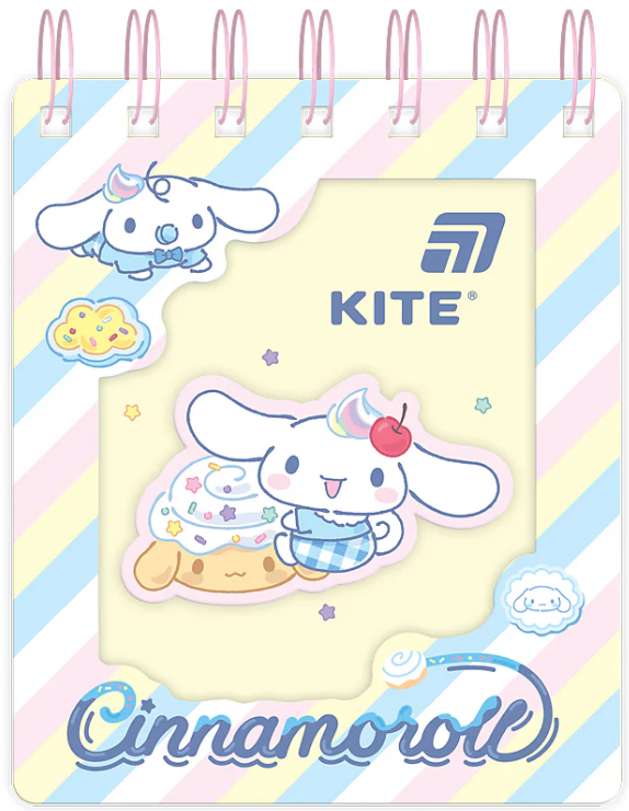 Блокнот пруж. А6 80арк. кліт. карт. обкл. вирубка "Cinnamoroll" №CR26-276/Kite/ — купити | Канцелярський Сад