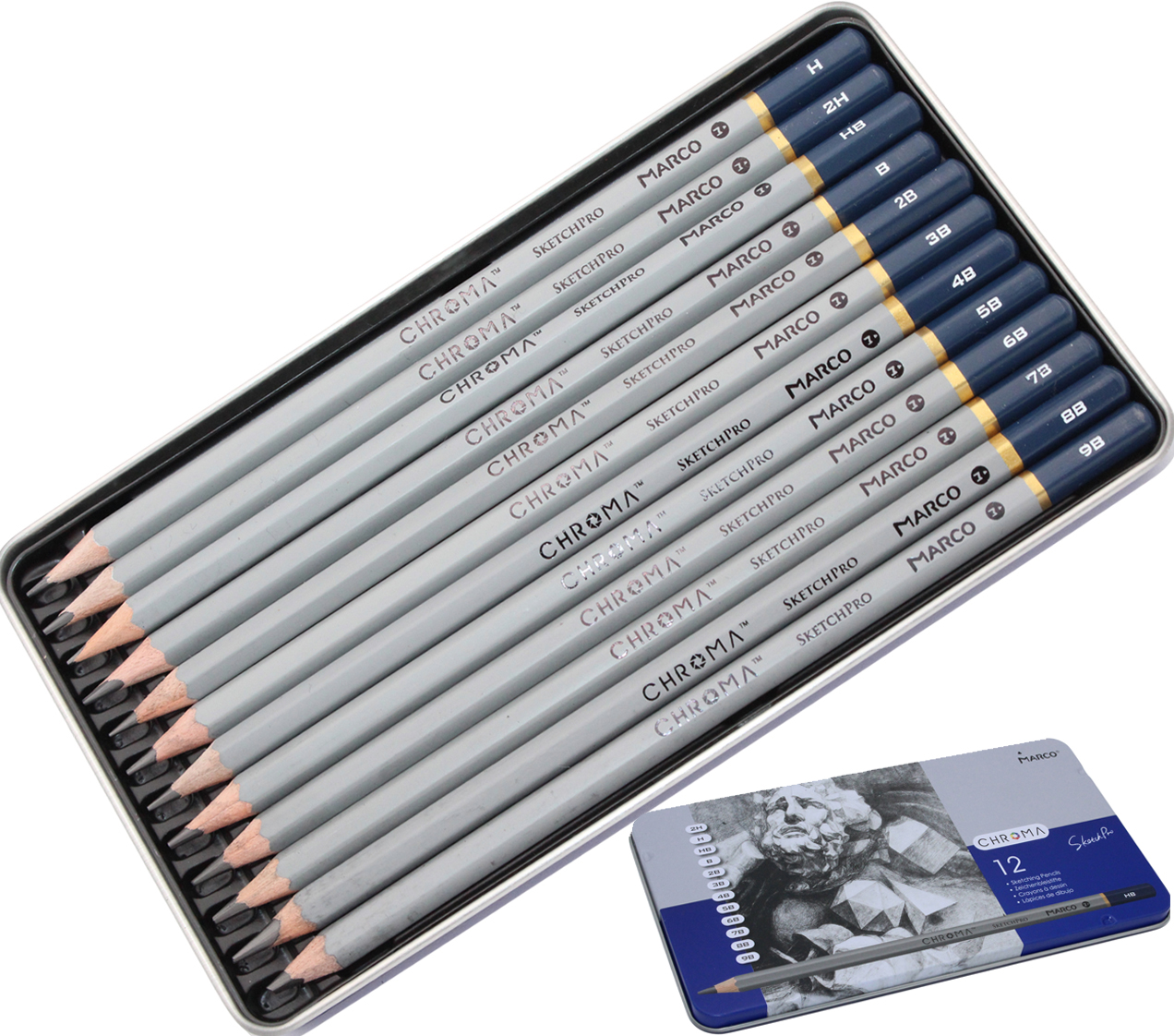 Набiр олівцiв гр. "Marco" №8015-12TN 2H-9B в метал. кор-ці(72) — купити | Канцелярський Сад