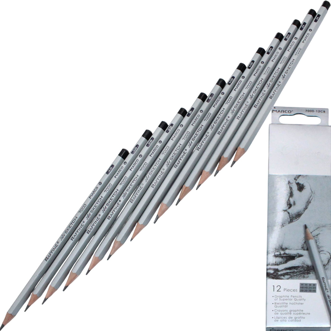 Набiр олівцiв гр. "Marco" №7000DM-12 CB mix різн. тверд. H-4B(1)(12)(240) — купити | Канцелярський Сад
